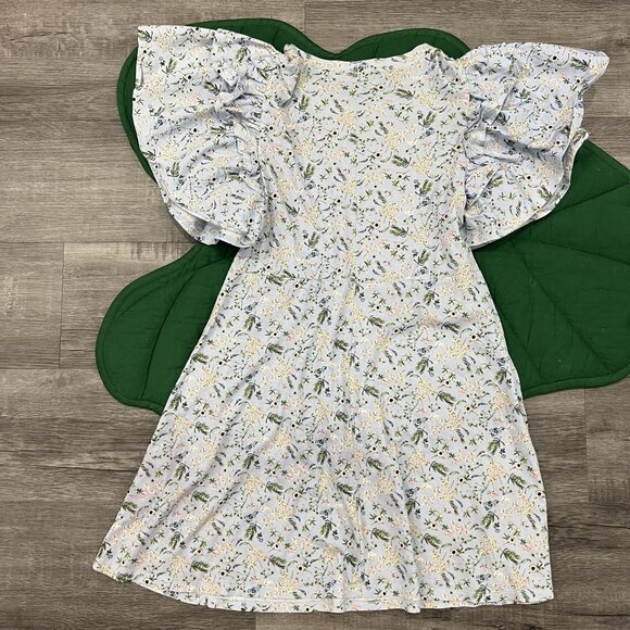 Zara Womens Small Blue Floral Ruffle Sleeve Dress - Picture 2 of 6